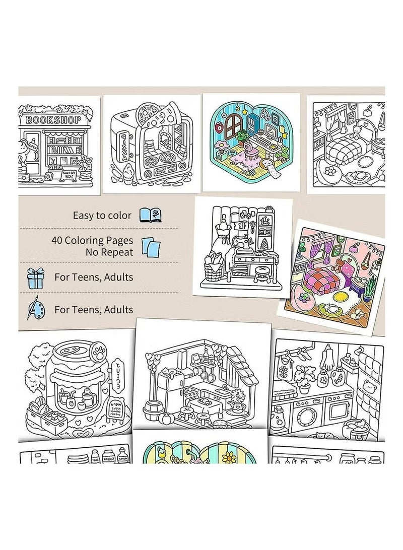 ColaBear Girl Moments: A Stress-Relief Coloring Book for Adults & Teens, Cute & Cozy Daily Activities, Mindfulness Illustrations, Relaxing Anti-Anxiety Art Therapy, 40 Hand Drawn Pages Ready for Coloring (Multicolour) - Image 3